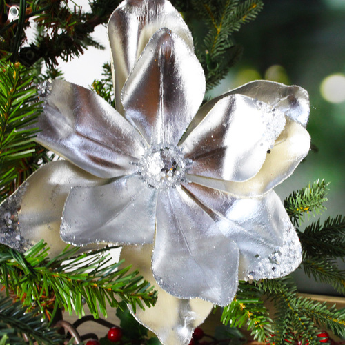 Silver Magnolia Christmas Tree Pick 50cm