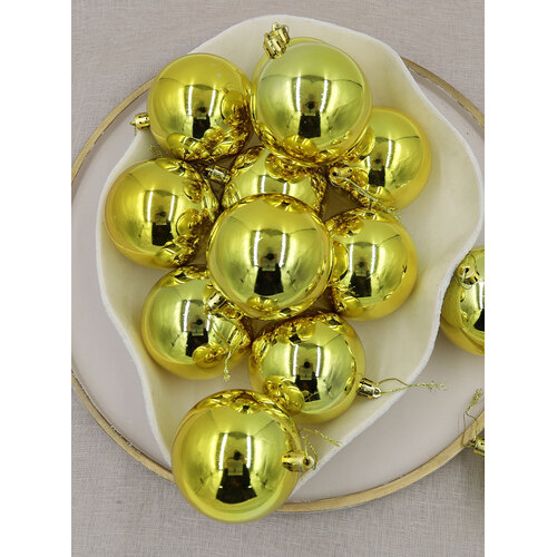 80mm Christmas Baubles Yellow Gold 48 Balls Gloss